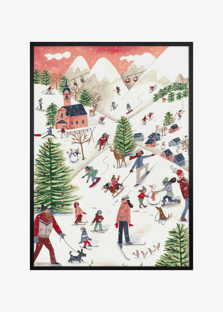 Mountain landscape with houses in the snow Christmas