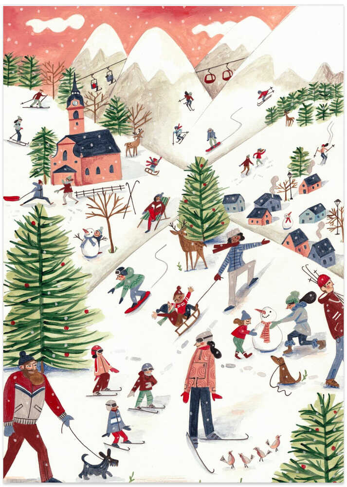 Mountain landscape with houses in the snow Christmas