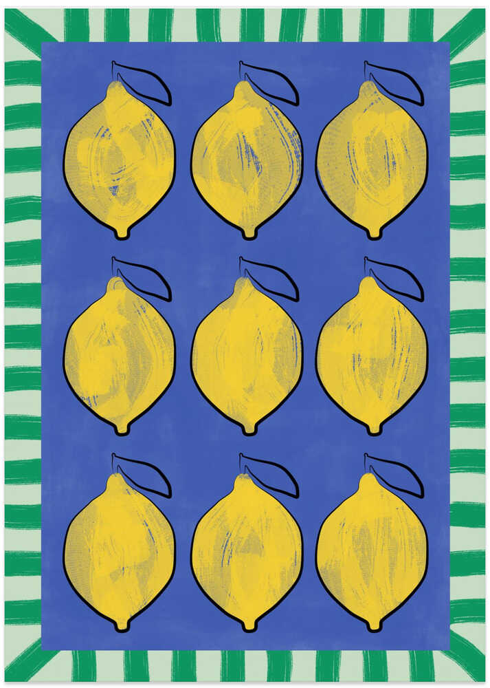 Vibrant Yellow Lemons on a Deep Blue