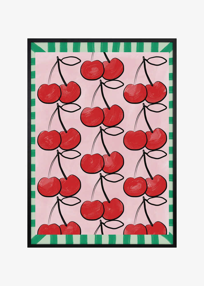 Red Cherries on a Pink