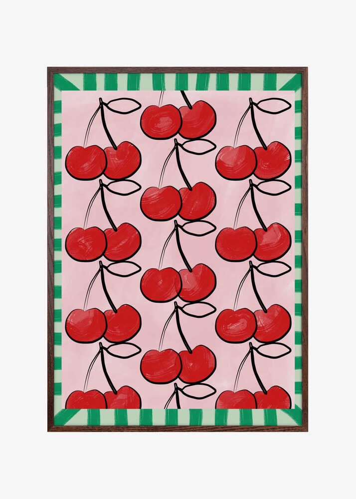 Red Cherries on a Pink