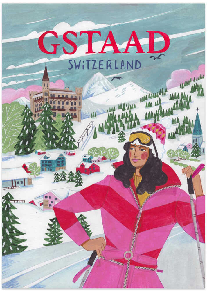 Travel Poster Woman in Gstaad, Switzerland
