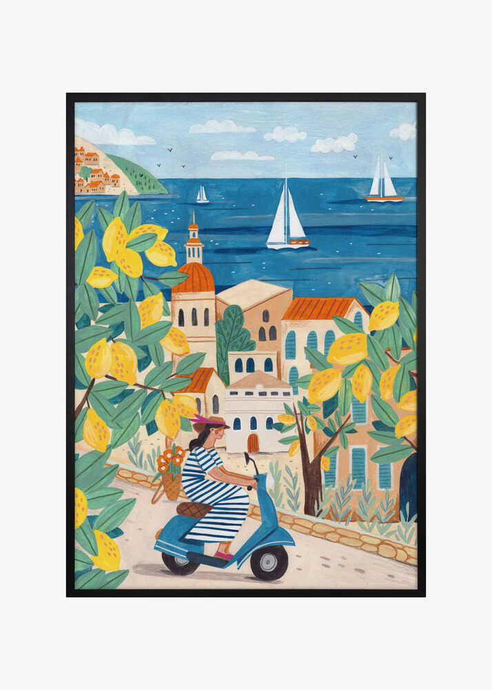Travel poster woman on the Amalfi coast, Italy