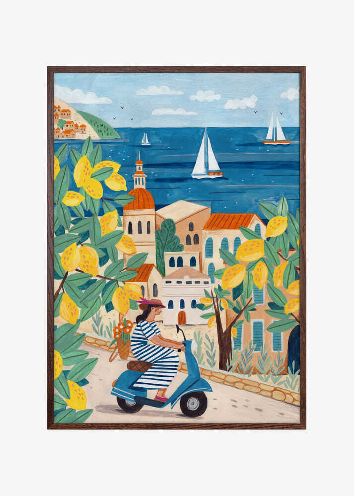 Travel poster woman on the Amalfi coast, Italy