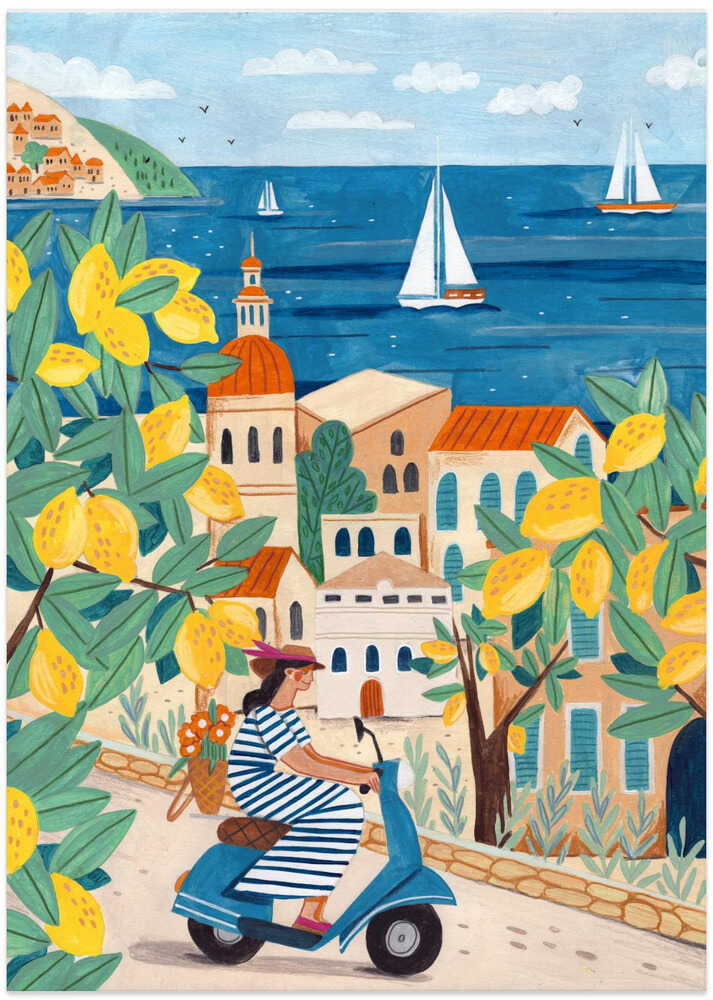 Travel poster woman on the Amalfi coast, Italy