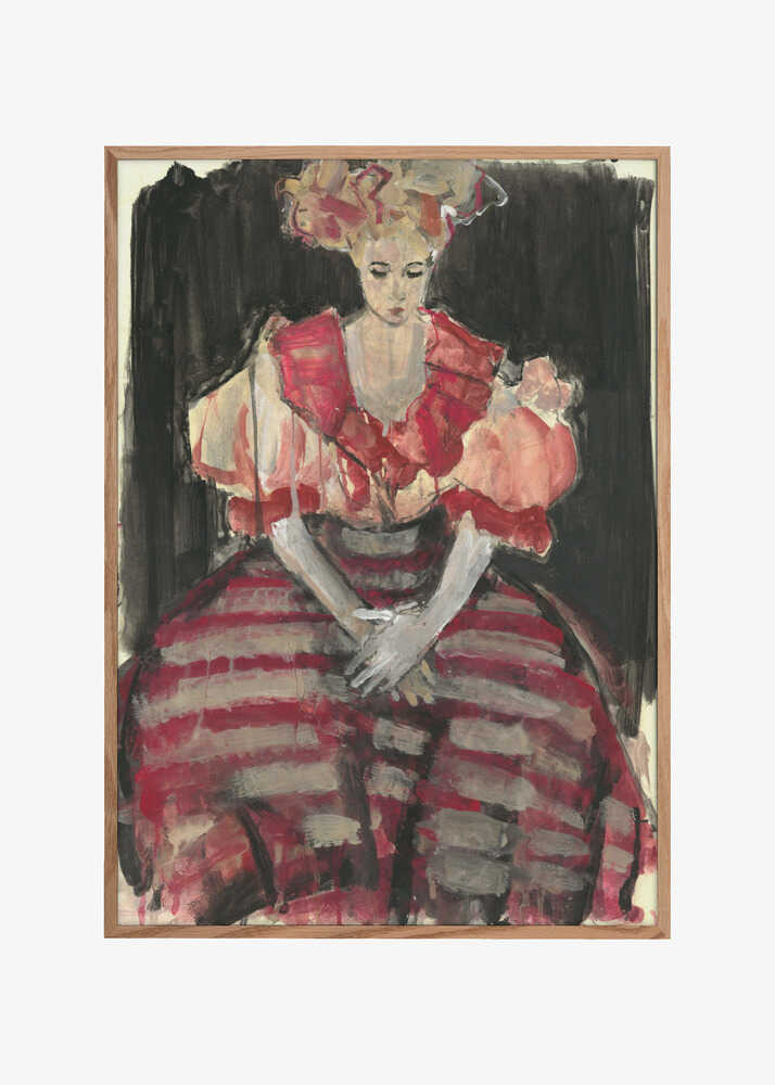 Woman in a Flowing Red Stripes Dress