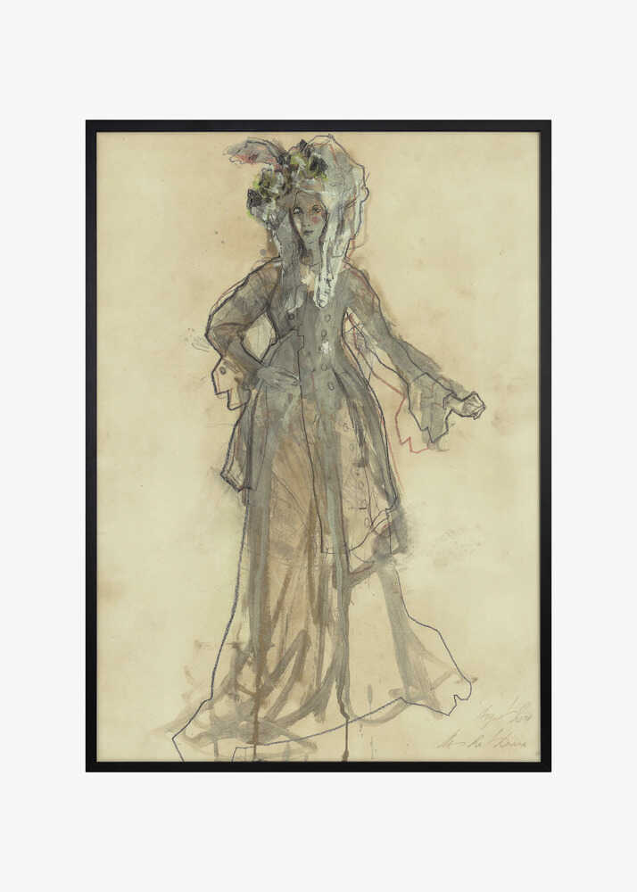 Sketched Woman in an Edwardian Era Dress