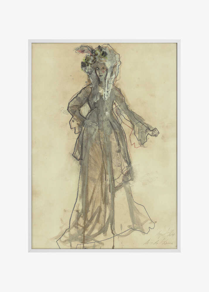 Sketched Woman in an Edwardian Era Dress