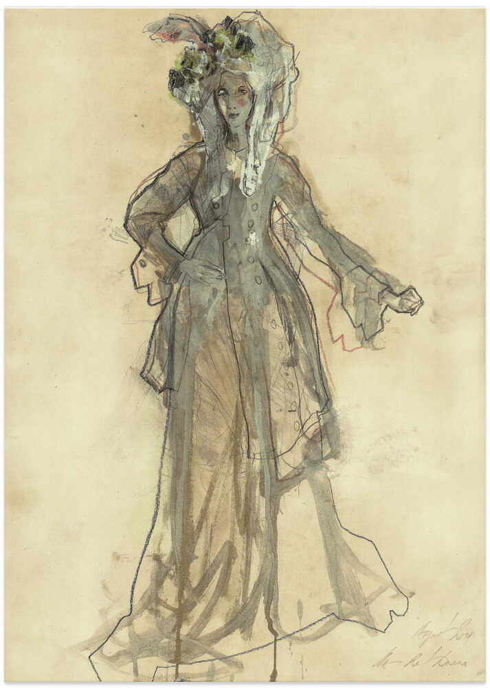 Sketched Woman in an Edwardian Era Dress