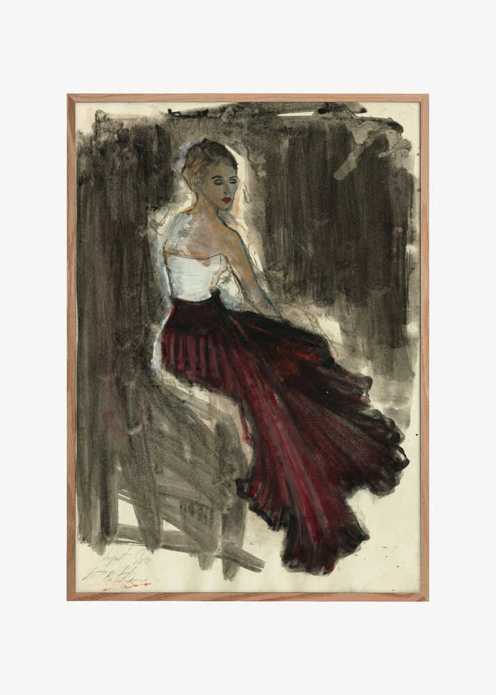 A Woman in a Red Flowing Skirt