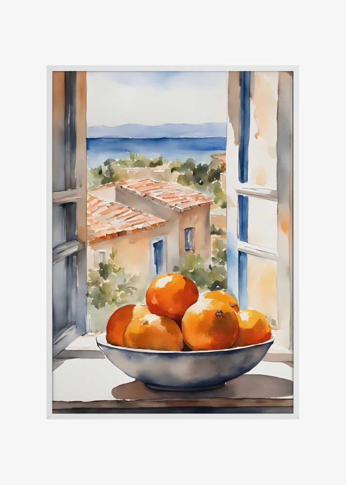 Orangenschale im Fenster