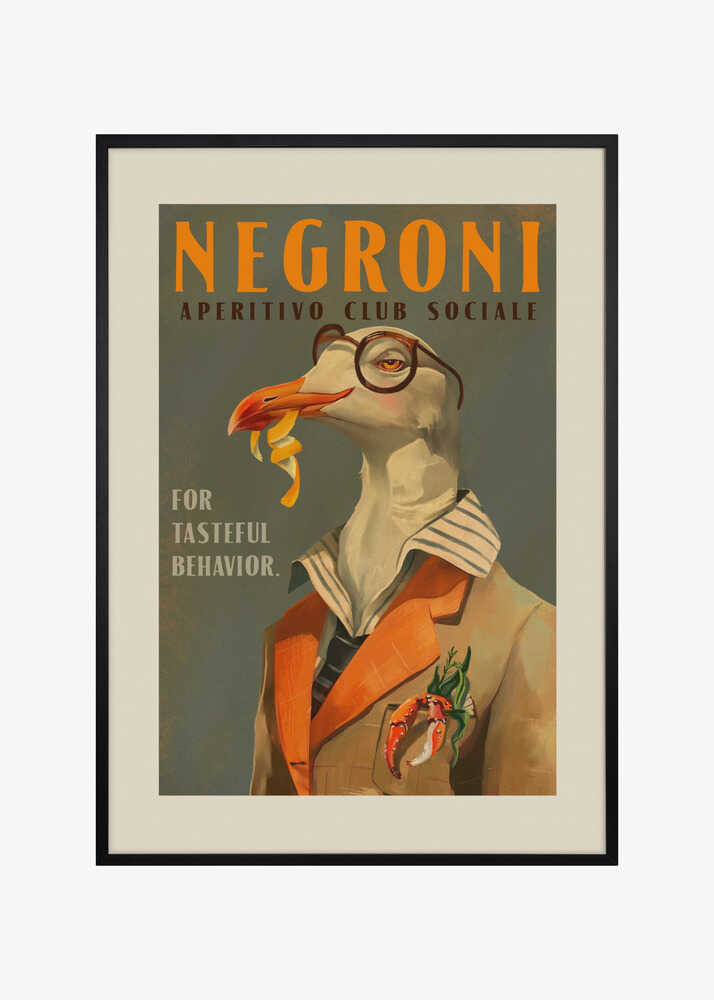 Vintage Art Deco Negroni Poster Of A Fancy Seagull