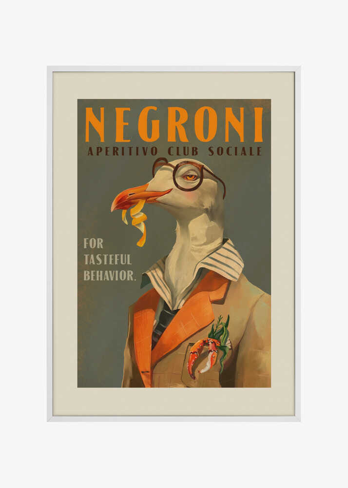 Vintage Art Deco Negroni Poster Of A Fancy Seagull