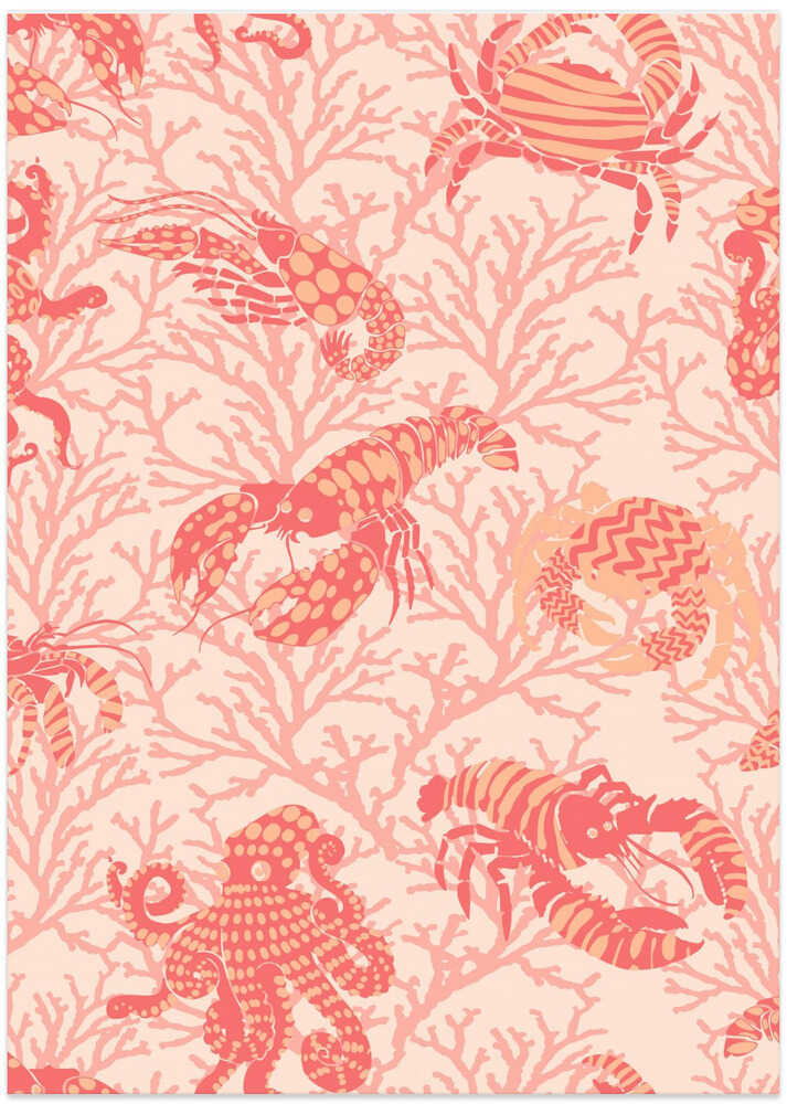 Coral and Lobster peachy fuzz pattern