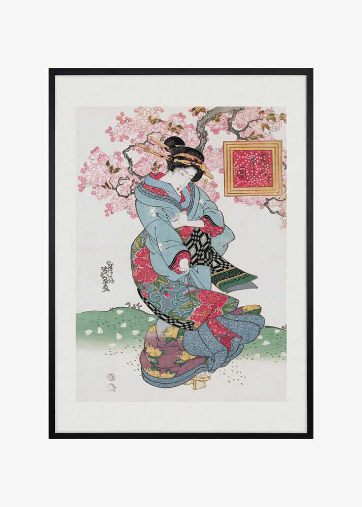 Japanese Woman (1828) Vintage Woodblock Print With Boarder