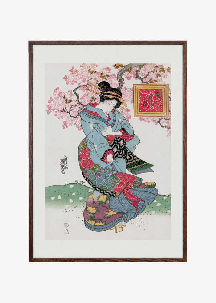 Japanese Woman (1828) Vintage Woodblock Print With Boarder
