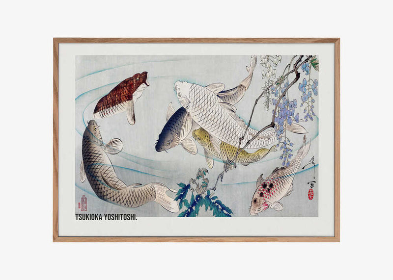 Six Carp Swimming Beneath Wisteria (1889)