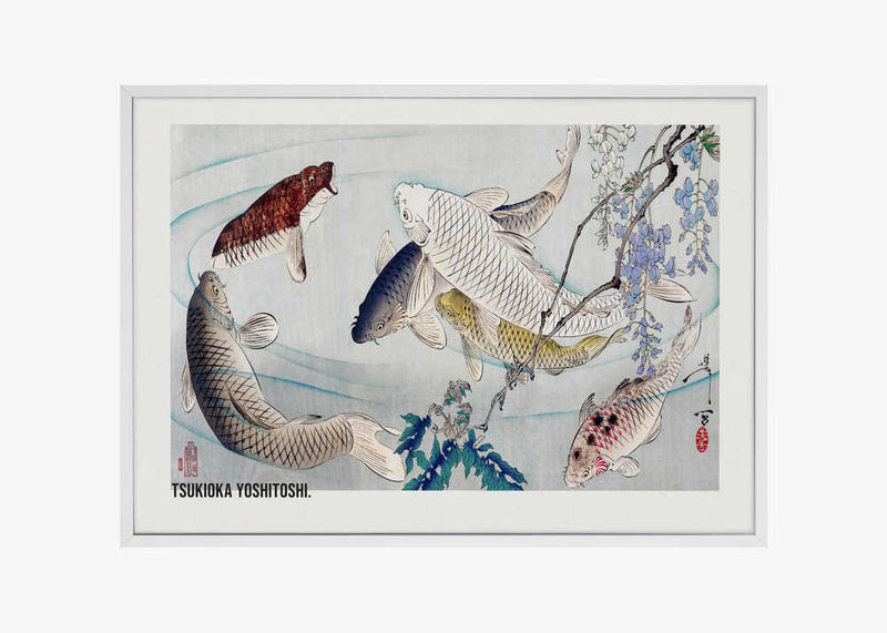 Six Carp Swimming Beneath Wisteria (1889)