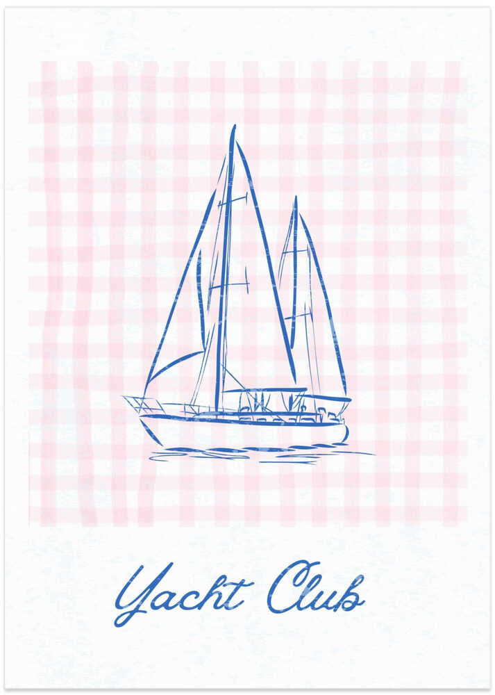 Minimalist Blue Line Drawing of a Yacht