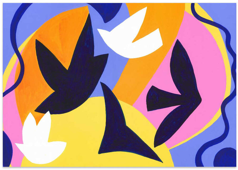 Abstract Blue and White Birds