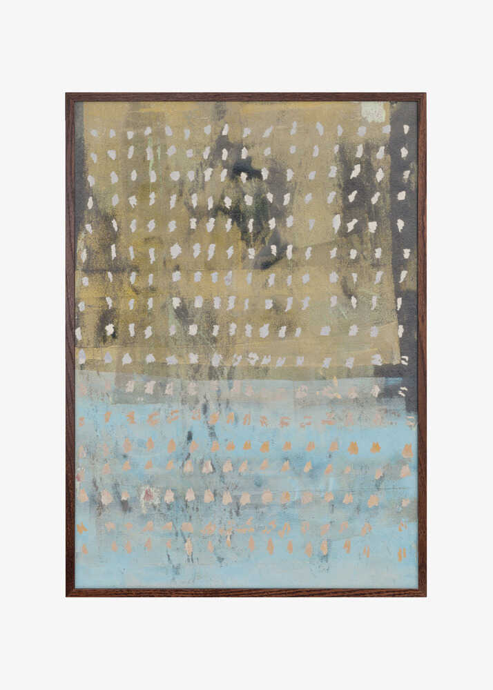 Contemporary Abstract In Yellow, Taupe, Light Blue