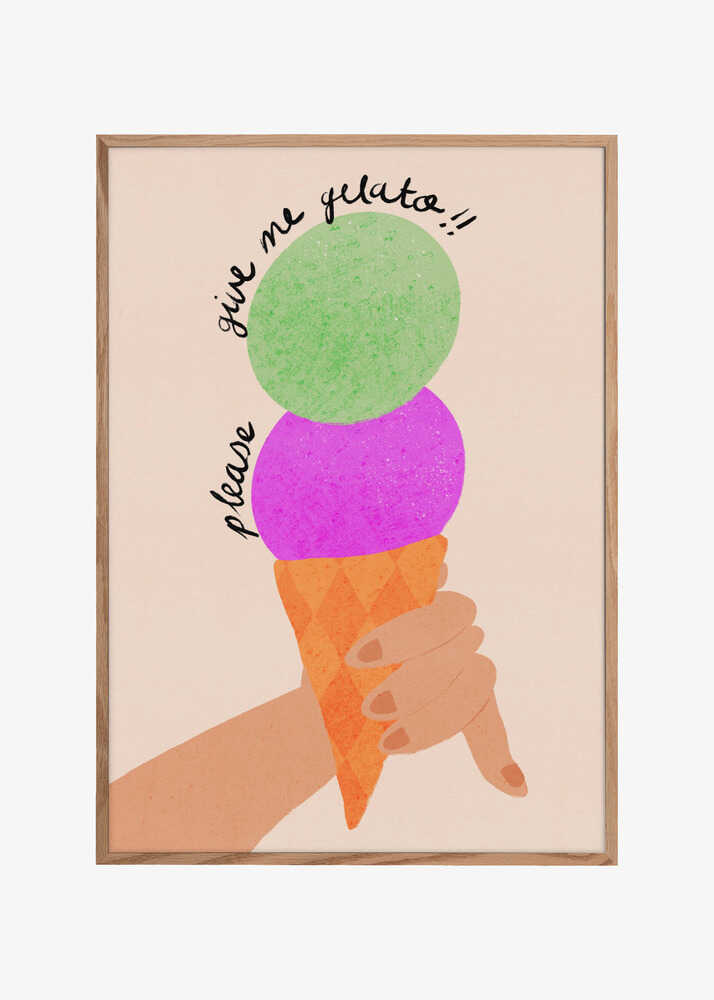 Please Give Me Gelato Ice Cream Typography Poster Blueberry and Mint