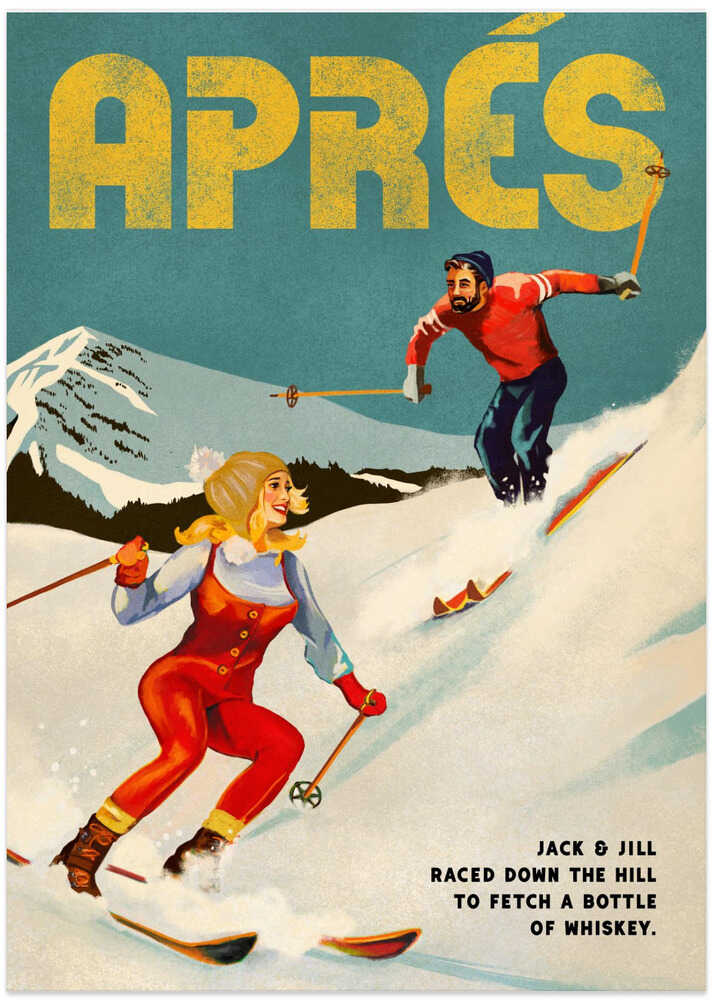 Vintage Pin Up Apres Whiskey Ski Couple