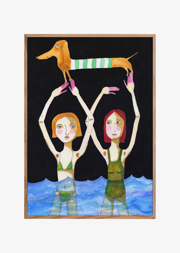 Swimming Girls with Sausage Dog
