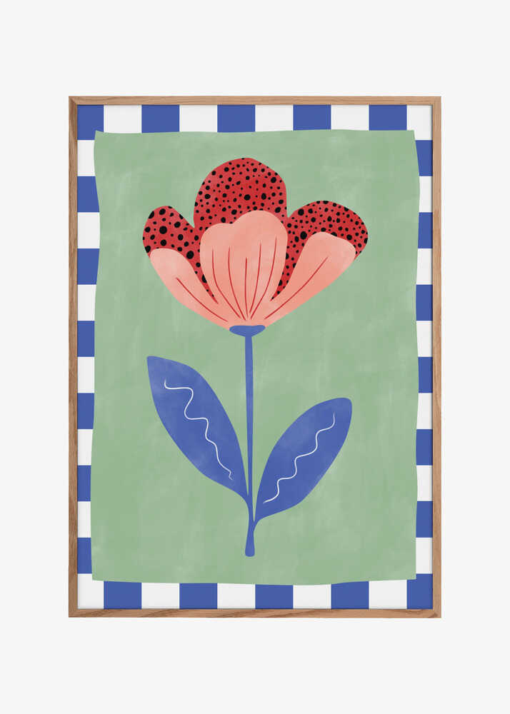 Stylized Flower With Red Petals And Black Dots