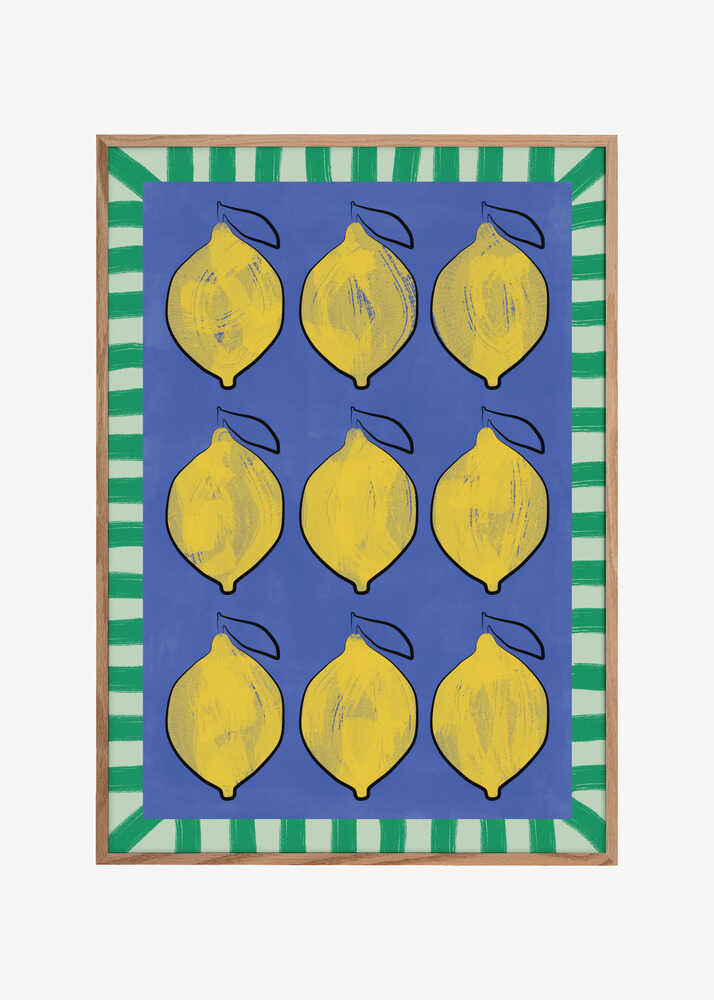 Vibrant Yellow Lemons on a Deep Blue