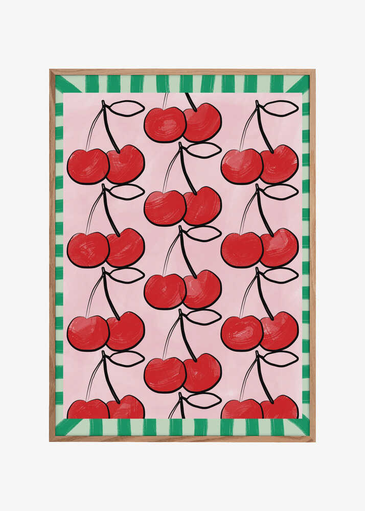 Red Cherries on a Pink