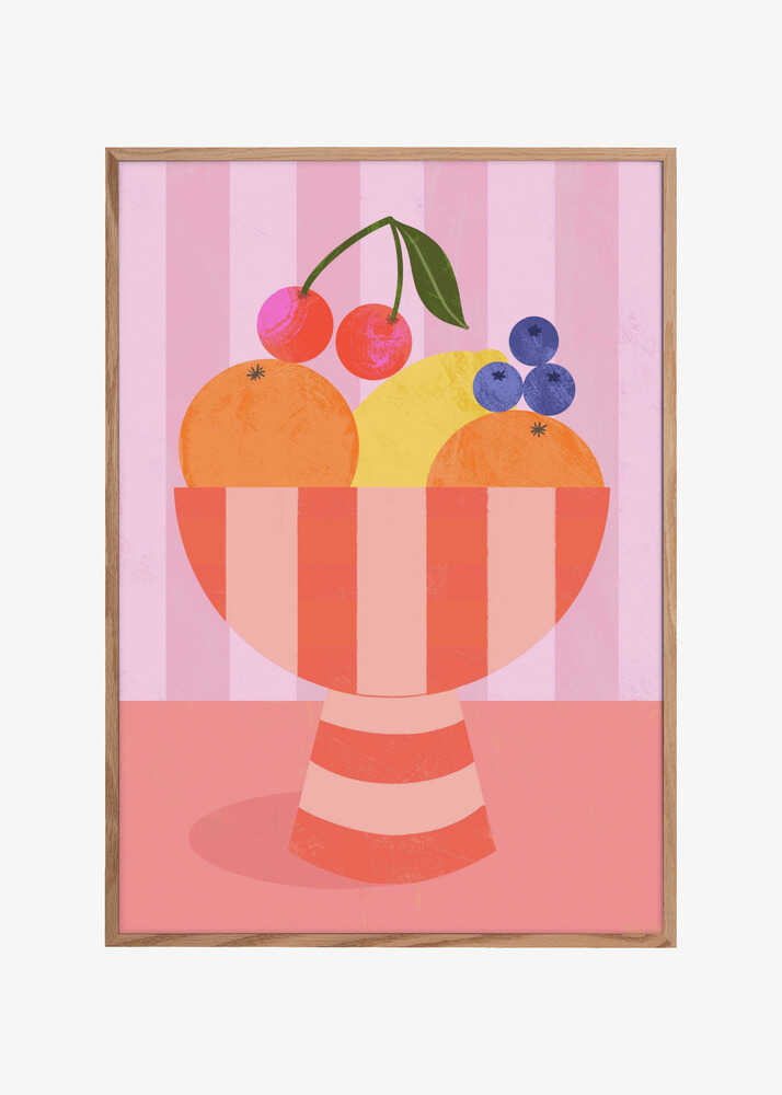 Fruit in Striped Bowl