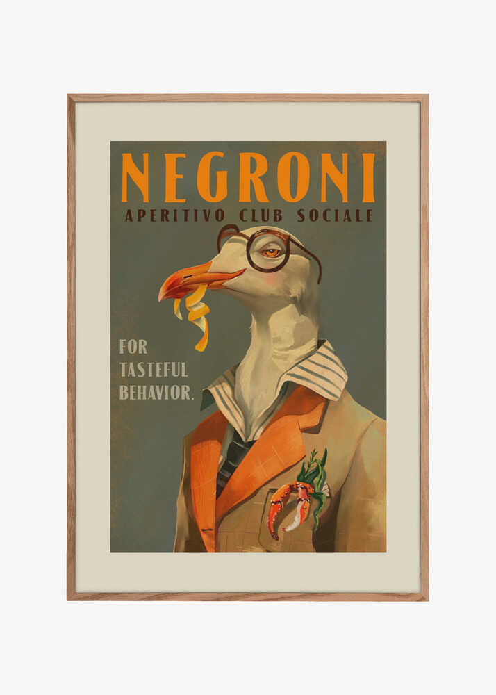 Vintage Art Deco Negroni Poster Of A Fancy Seagull