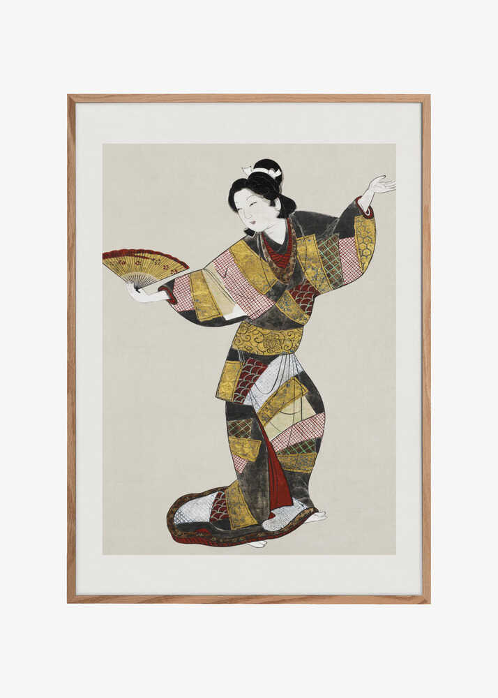 Japanese Female Dancer (17th Century) Vintage Painting Boarder
