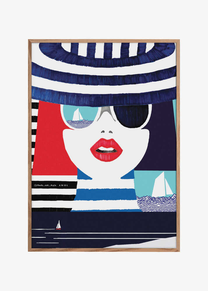 Riviera Style, Graphic Nautical Art Print Portrait