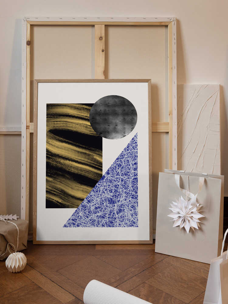 Geometric Shapes With A Black And Gold Textured