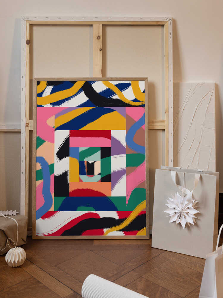 Geometric Shapes and Bold Brushstrokes