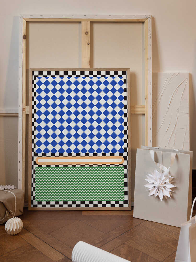 Geometric Pattern With Blue And White Diamonds