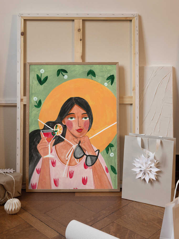 Abstract Modern Bohemian Woman with Cocktail