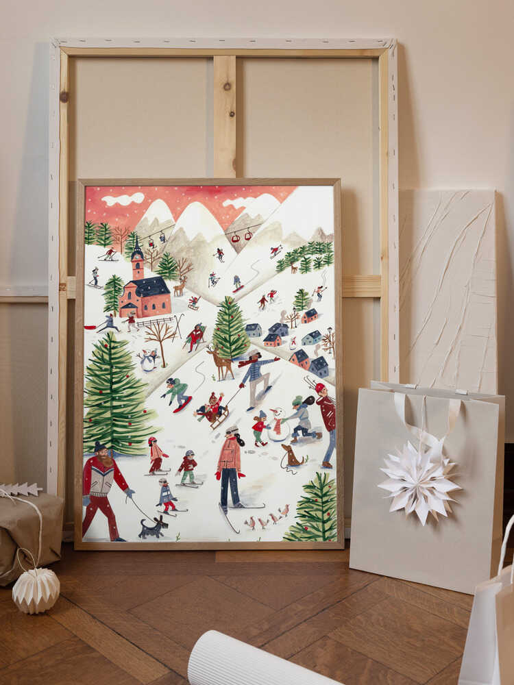 Mountain landscape with houses in the snow Christmas