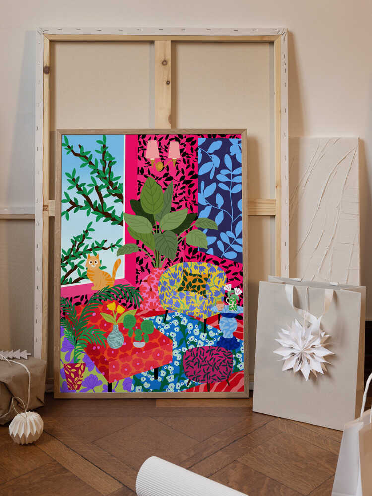 Cat in Flower Power Livingroom