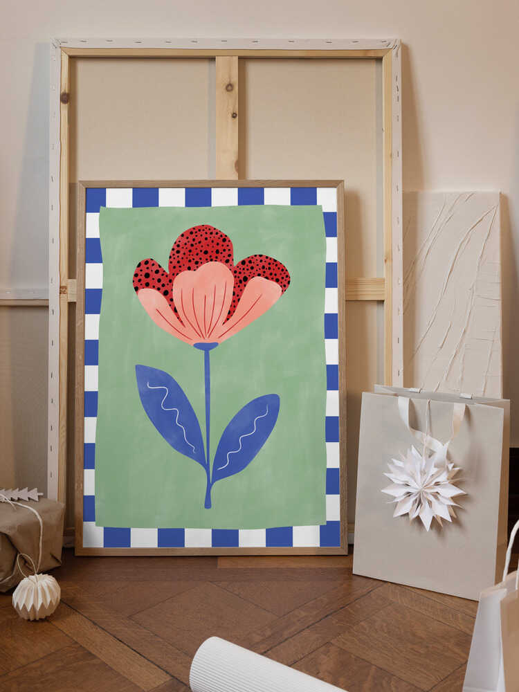 Stylized Flower With Red Petals And Black Dots