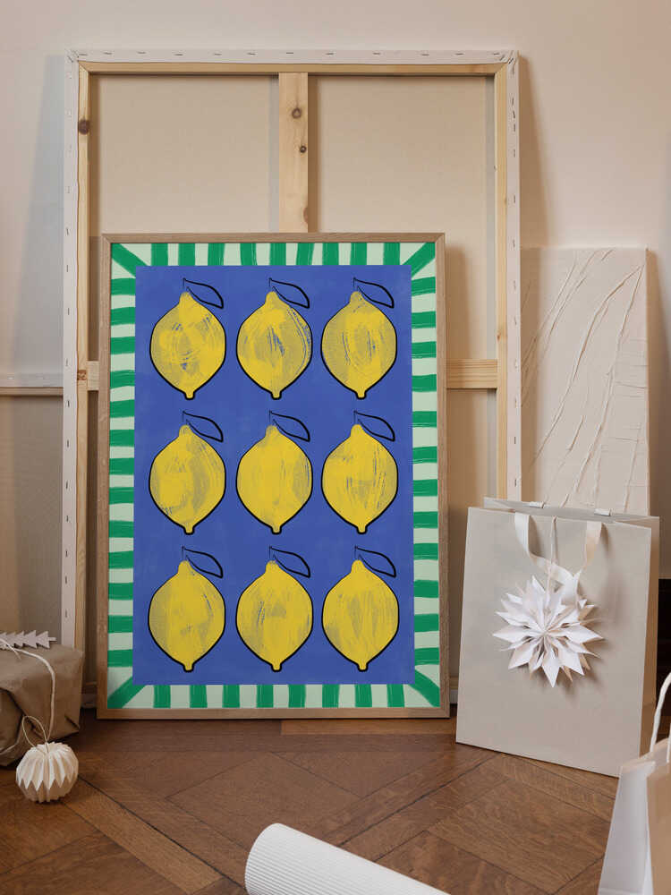 Vibrant Yellow Lemons on a Deep Blue