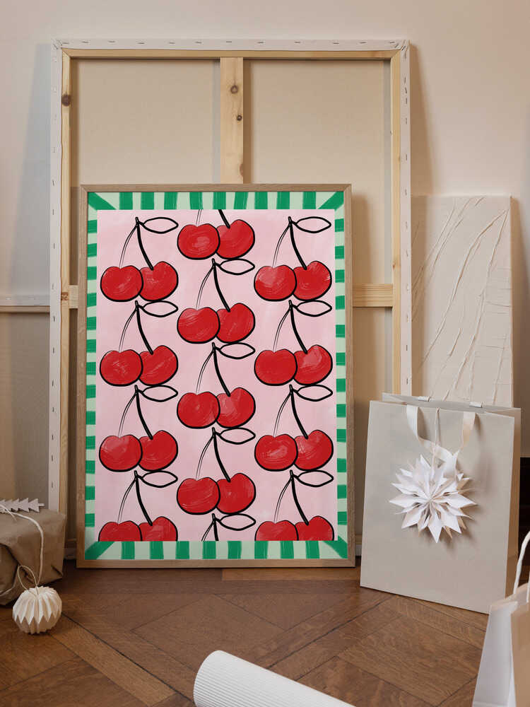 Red Cherries on a Pink