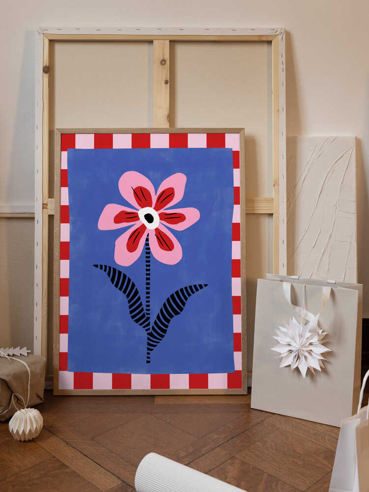 Flower with Pink Petals and Striped Leaves
