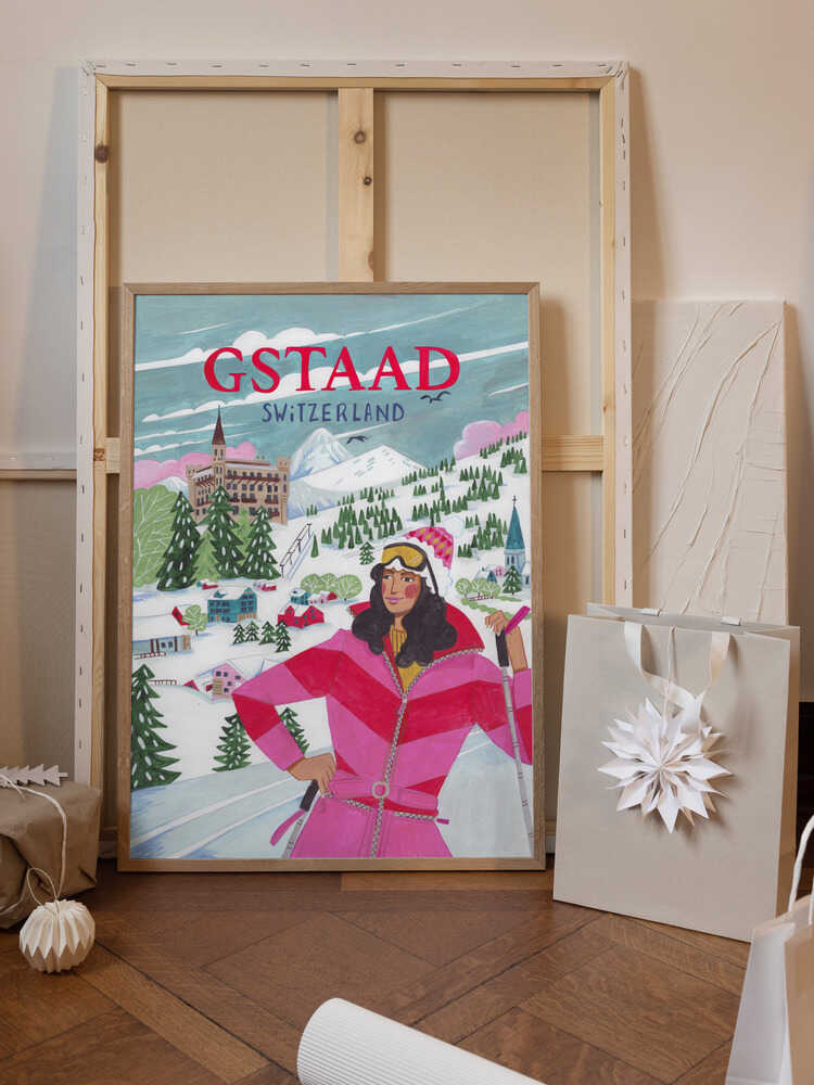 Travel Poster Woman in Gstaad, Switzerland