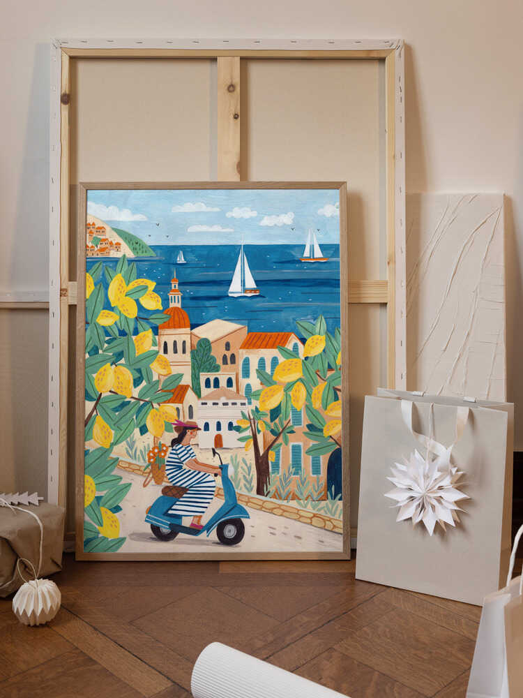 Travel poster woman on the Amalfi coast, Italy