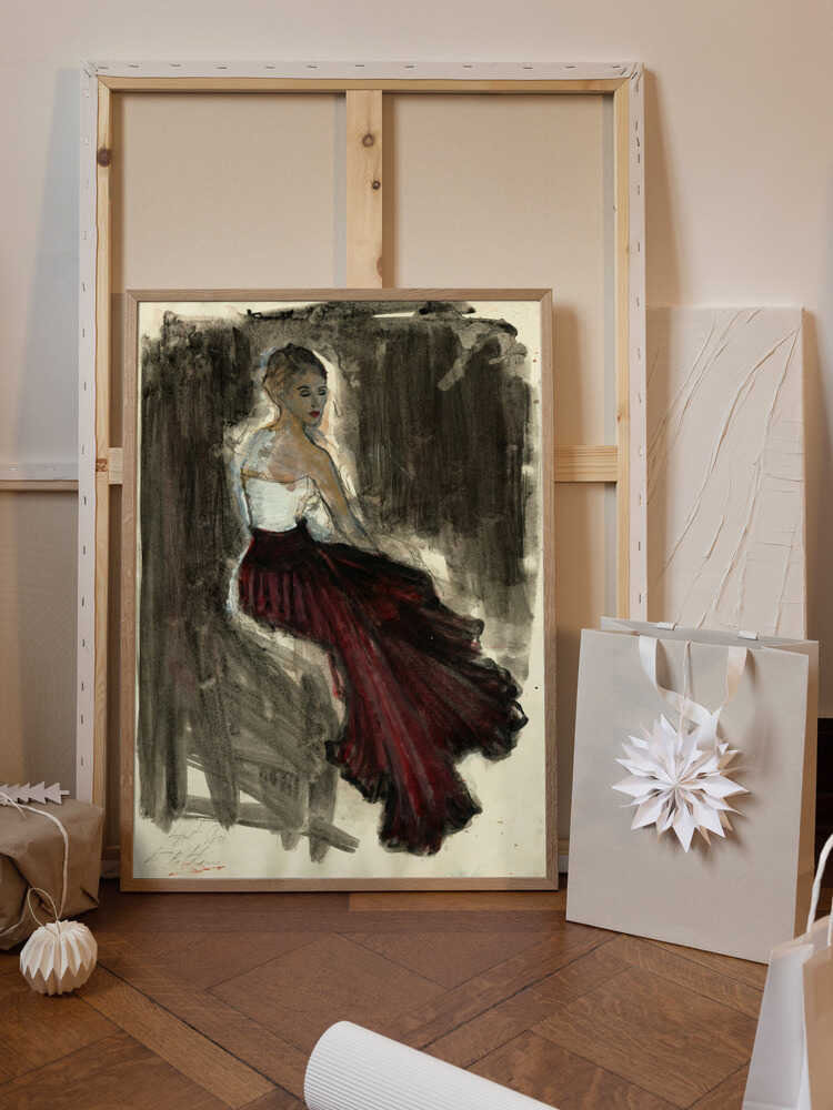 A Woman in a Red Flowing Skirt