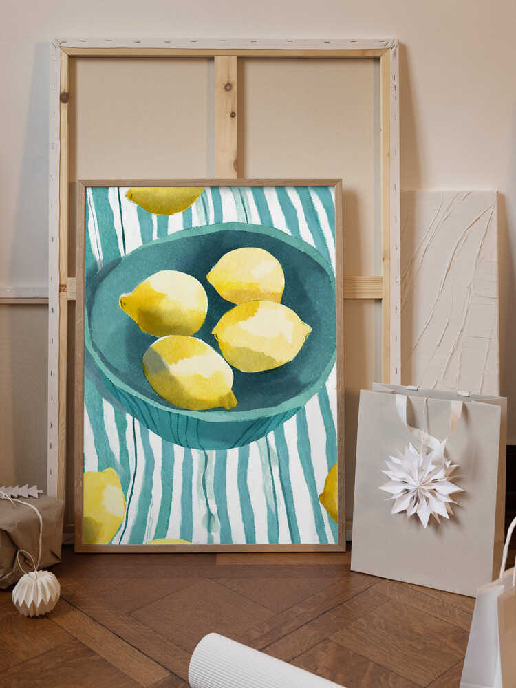 Zitronen in türkisfarbener Schale