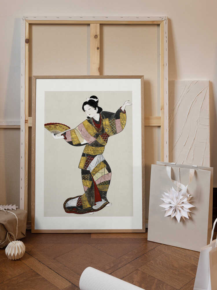 Japanese Female Dancer (17th Century) Vintage Painting Boarder